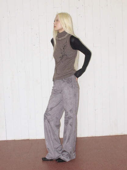 Calla Lily Embroidered Fur Tank Top