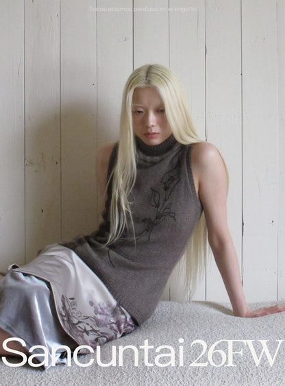 Calla Lily Embroidered Fur Tank Top