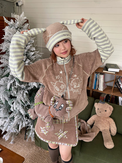 starry-uff-puppy-star-brown-knit-jacket-with-striped-sleeves