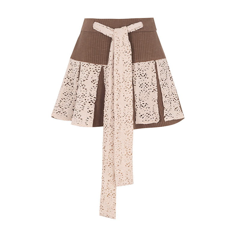 Deconstructed Lace Pleated Knit Skirt