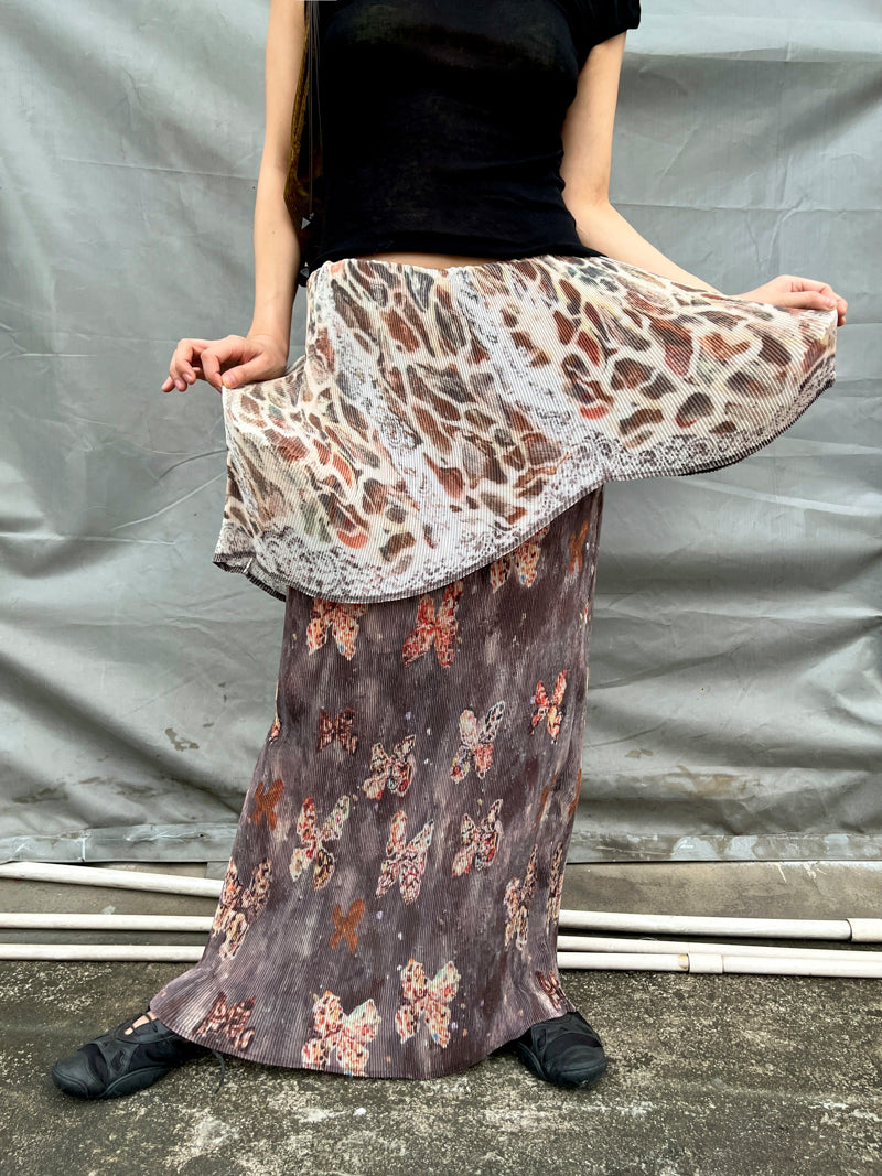 Butterfly Pleated Maxi 2-Layer Skirt
