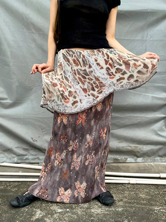 Butterfly Pleated Maxi 2-Layer Skirt