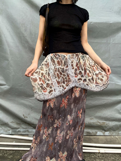 Butterfly Pleated Maxi 2-Layer Skirt