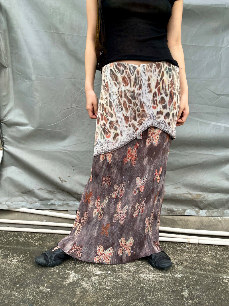 Butterfly Pleated Maxi 2-Layer Skirt