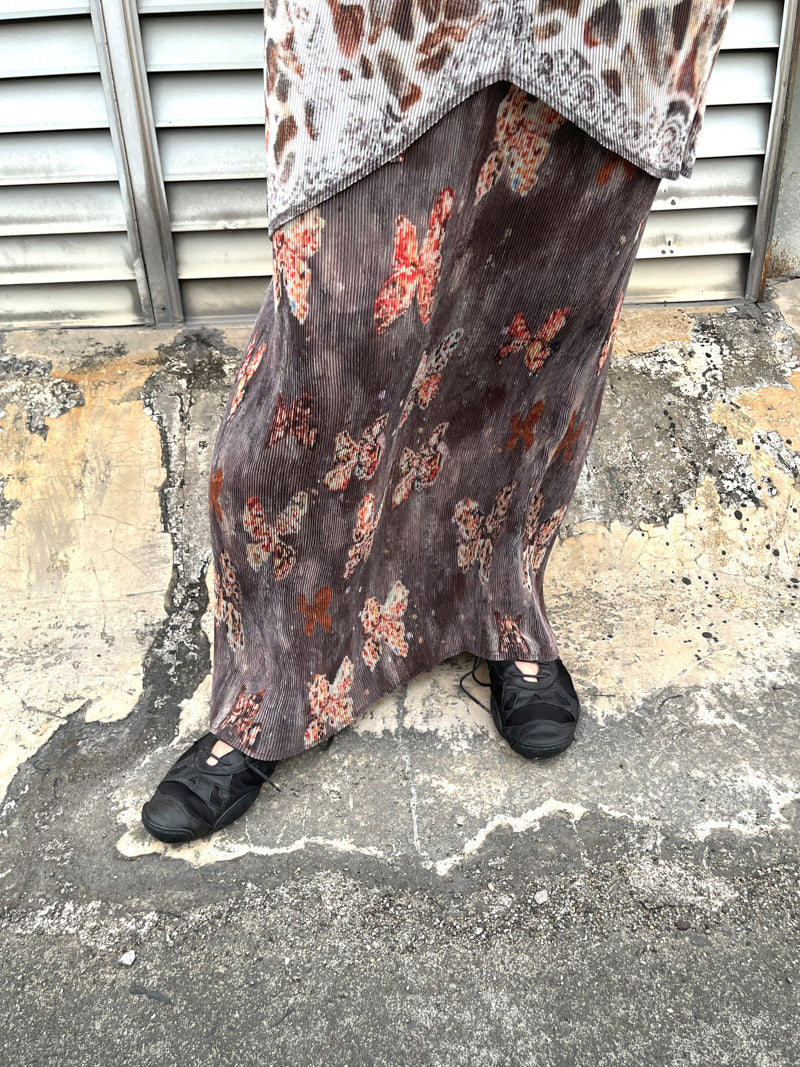 Butterfly Pleated Maxi 2-Layer Skirt
