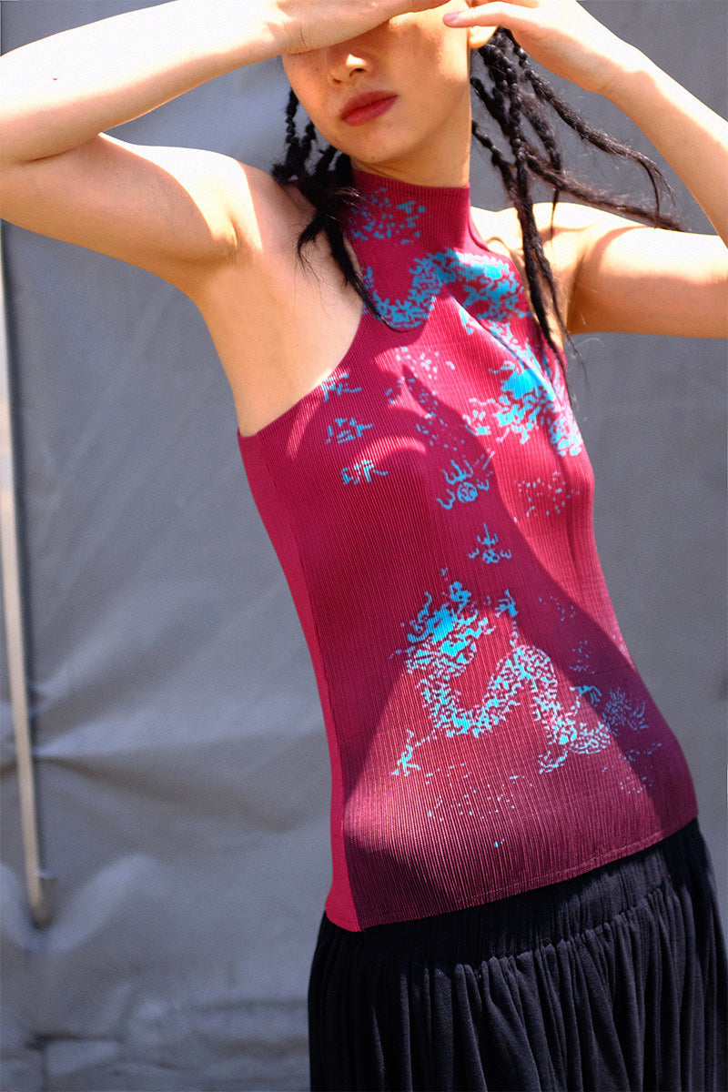 Dragon Pleated Tank Top