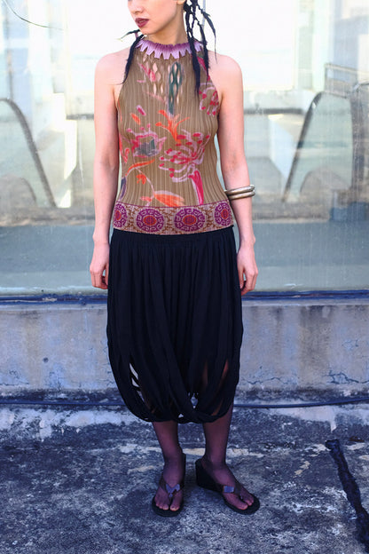 Floral Cutout Pleated Tank Top