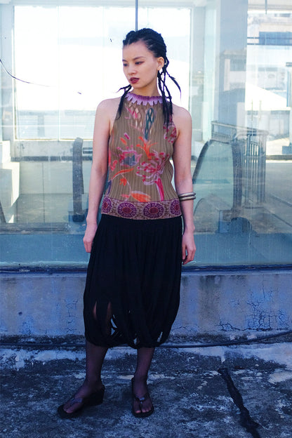 Floral Cutout Pleated Tank Top