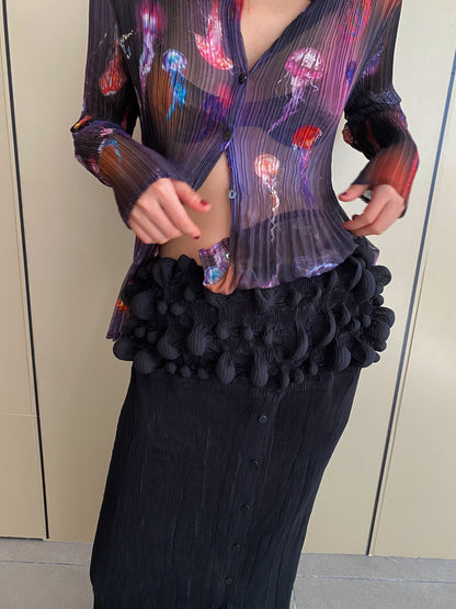 Sculpture Pleated Maxi Skirt