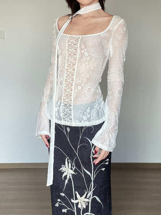 Floral Transparent Pearl Velvet 2-Way Shirt