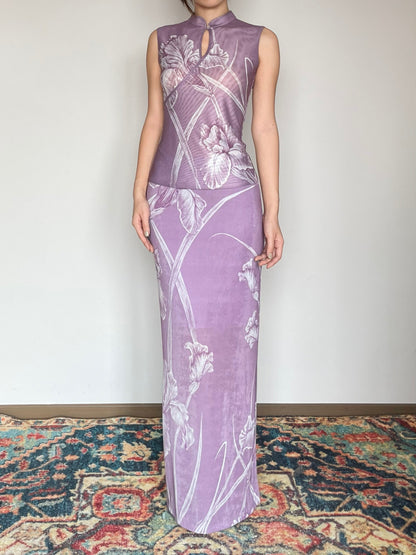 Lilac Floral Iris Cheongsam Shirt