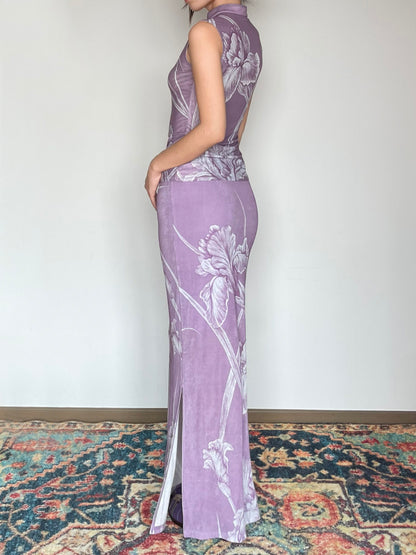 Lilac Floral Iris Cheongsam Shirt