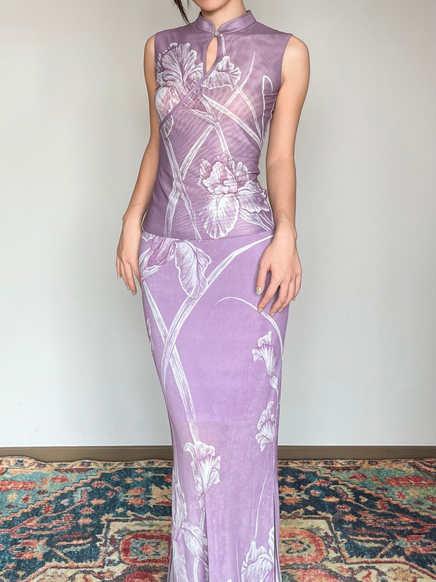 Lilac Floral Iris Cheongsam Shirt