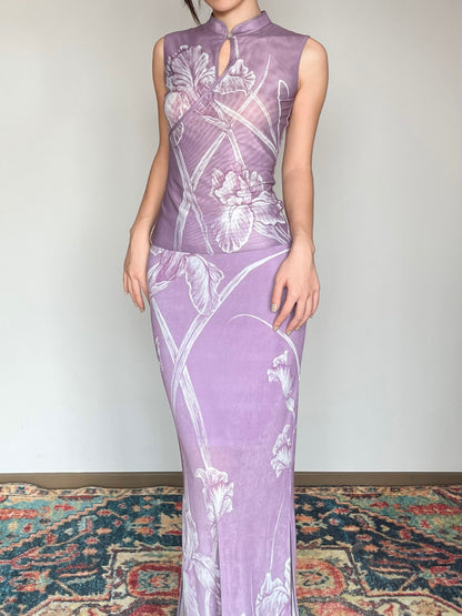 Lilac Floral Iris Cheongsam Shirt