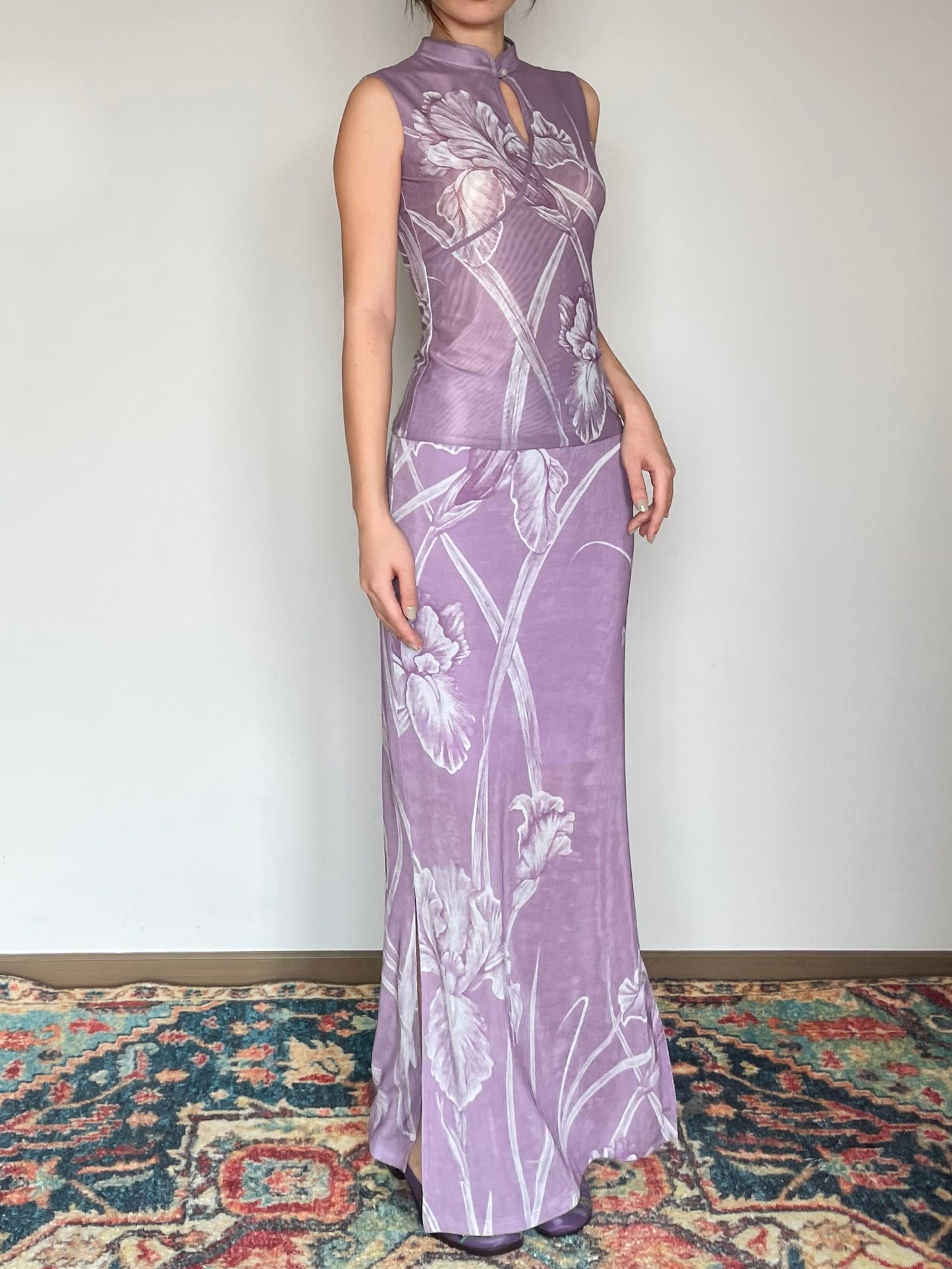 Lilac Floral Iris Cheongsam Shirt