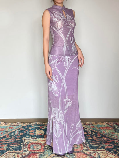 Lilac Floral Iris Cheongsam Shirt