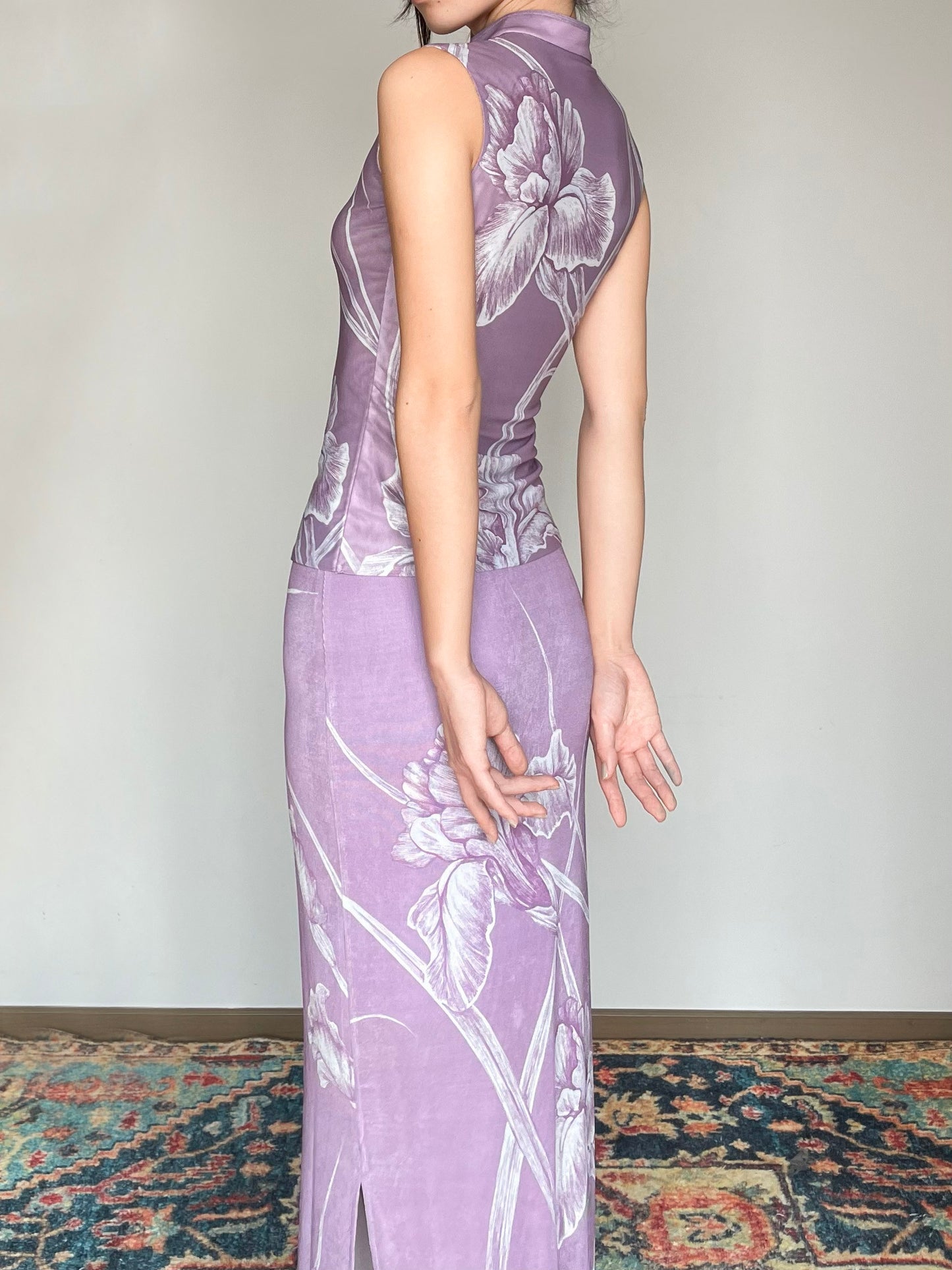 Lilac Floral Iris Cheongsam Shirt