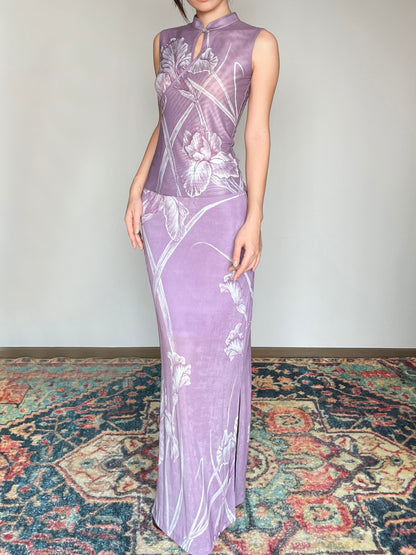Lilac Floral Iris Cheongsam Shirt