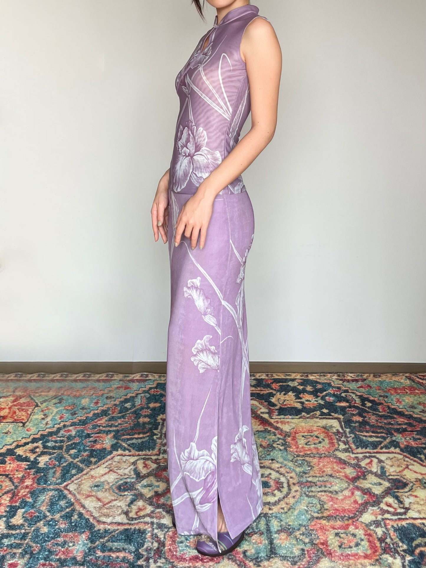 Lilac Floral Iris Cheongsam Shirt