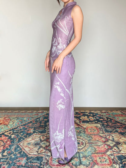Lilac Floral Iris Cheongsam Shirt