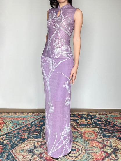 Lilac Floral Iris Cheongsam Shirt
