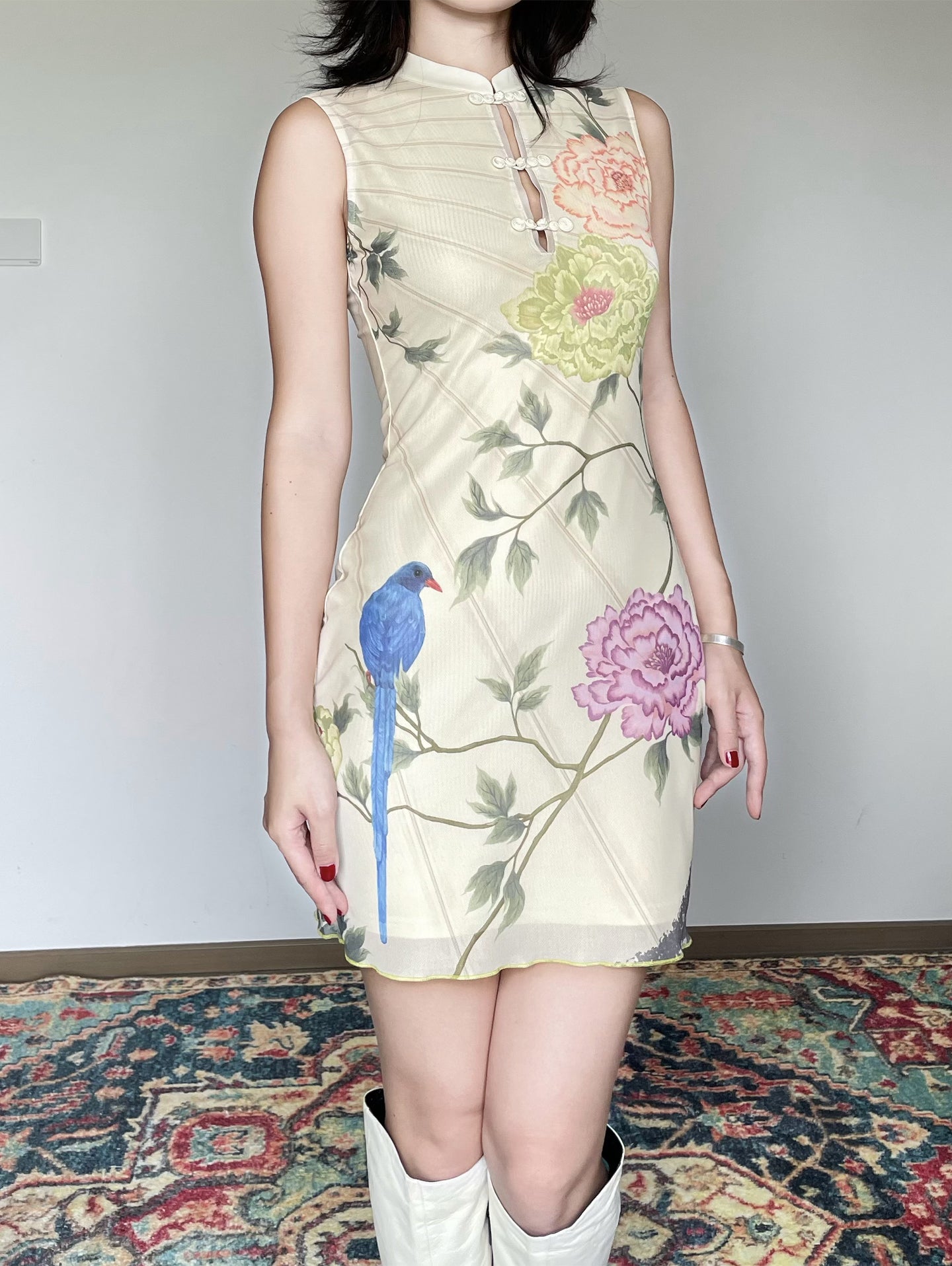 Peony Magpie Cheongsam Dress