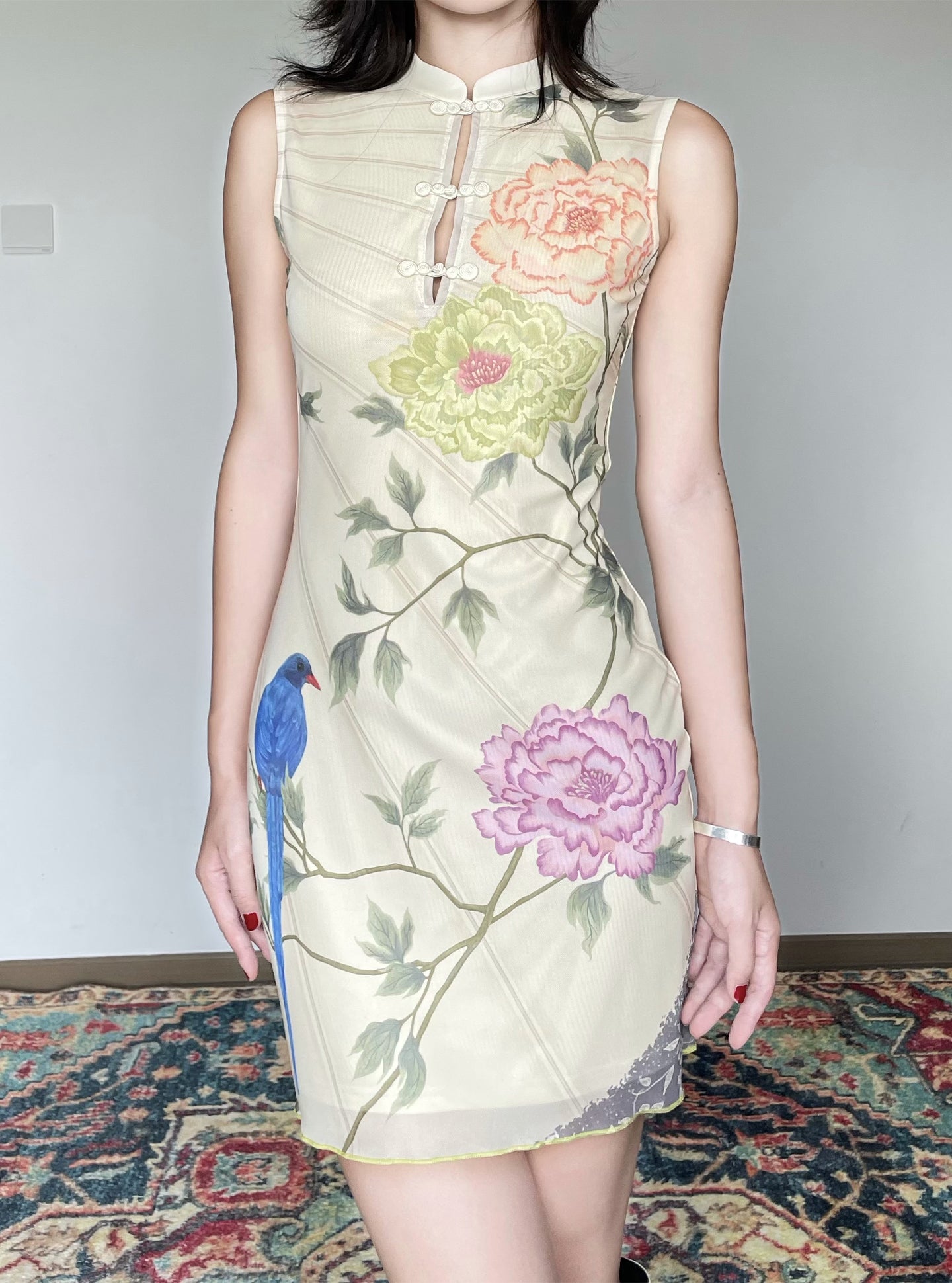Peony Magpie Cheongsam Dress