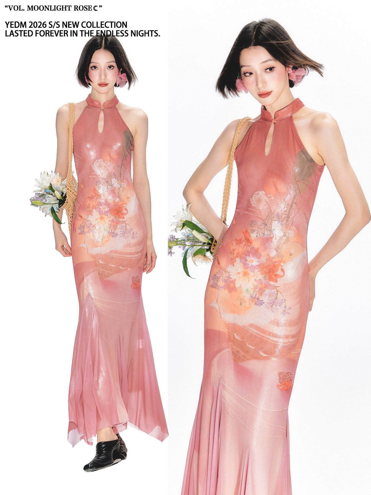 Shimmer Bouquet Fishtail Cheongsam Dress