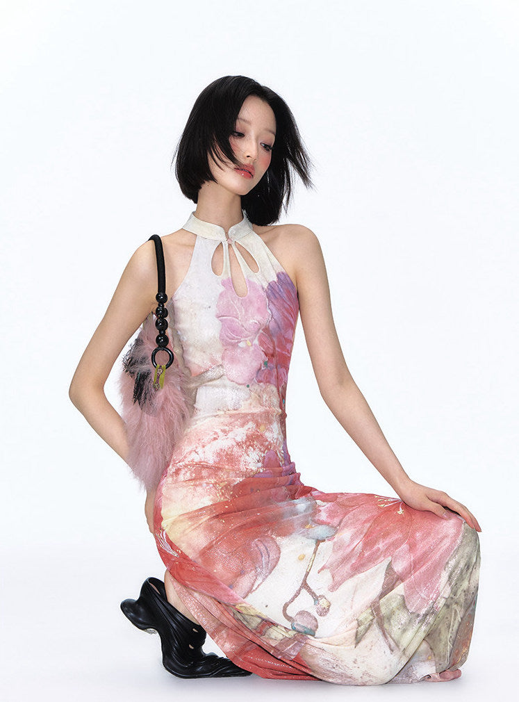 Shimmer Floral Fishtail Cheongsam Dress