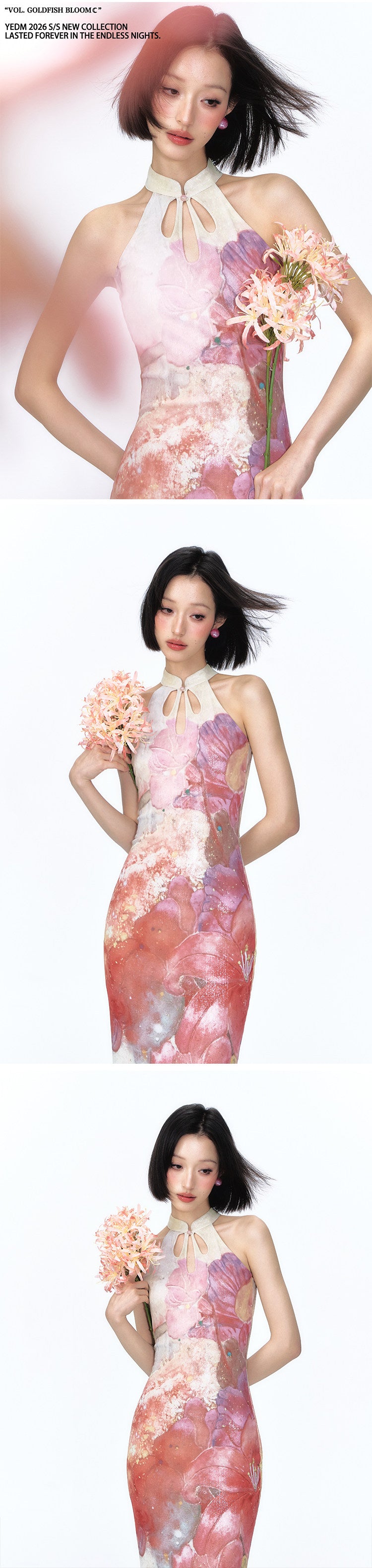 Shimmer Floral Fishtail Cheongsam Dress