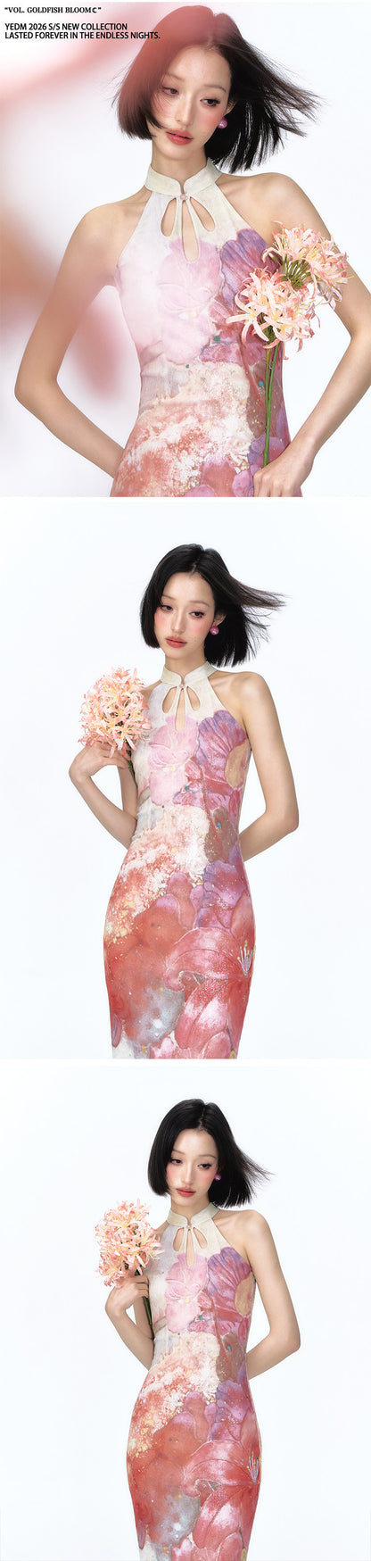 Shimmer Floral Fishtail Cheongsam Dress
