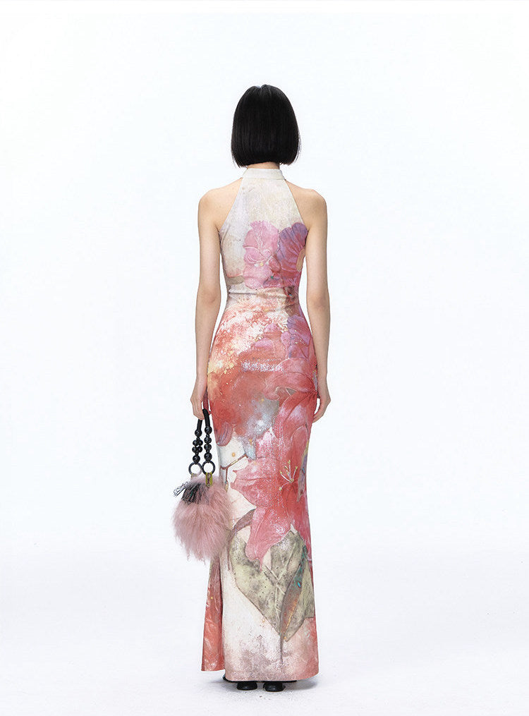 Shimmer Floral Fishtail Cheongsam Dress