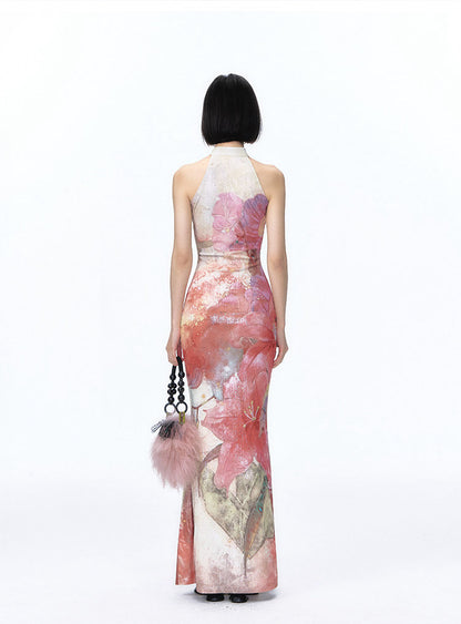 Shimmer Floral Fishtail Cheongsam Dress