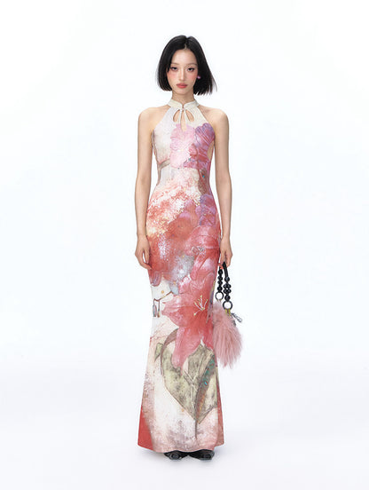Shimmer Floral Fishtail Cheongsam Dress
