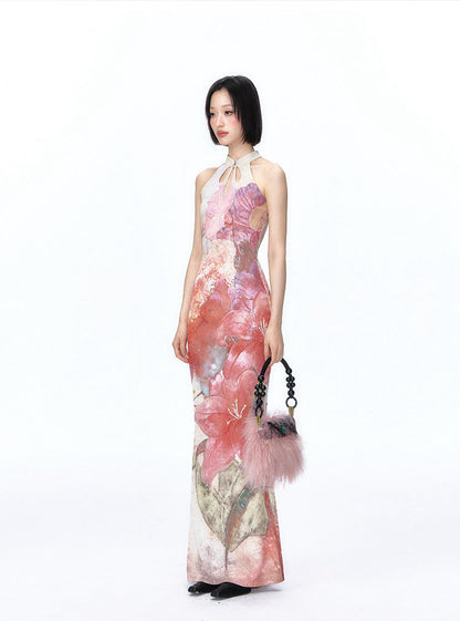 Shimmer Floral Fishtail Cheongsam Dress