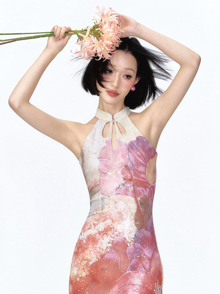 Shimmer Floral Fishtail Cheongsam Dress