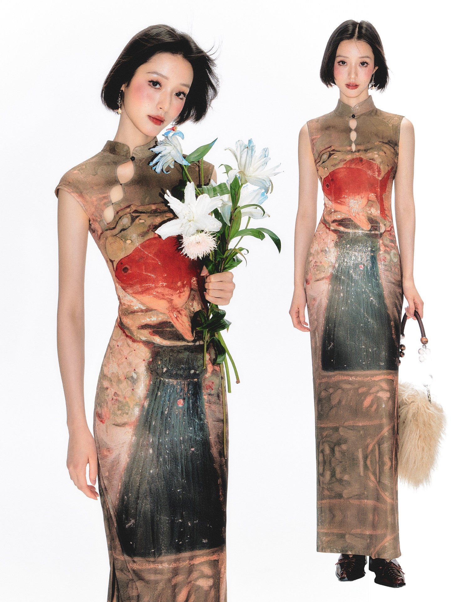 Shimmer Goldfish Cheongsam Dress