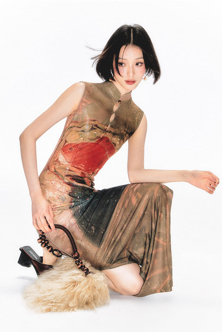 Shimmer Goldfish Cheongsam Dress